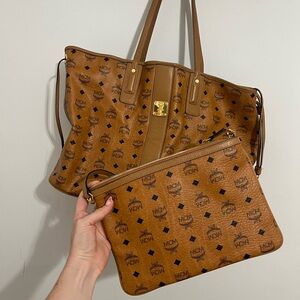 MCM Brown Logo Tote and Pouch Set
